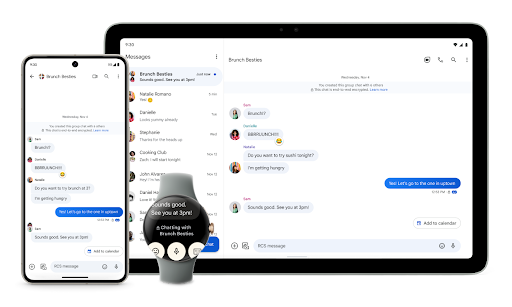 A phone, watch, and tablet show how you can stay connected across your devices