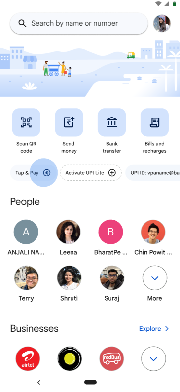 Tap & Pay Home screen