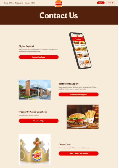 Best Contact Us Pages: Burger King