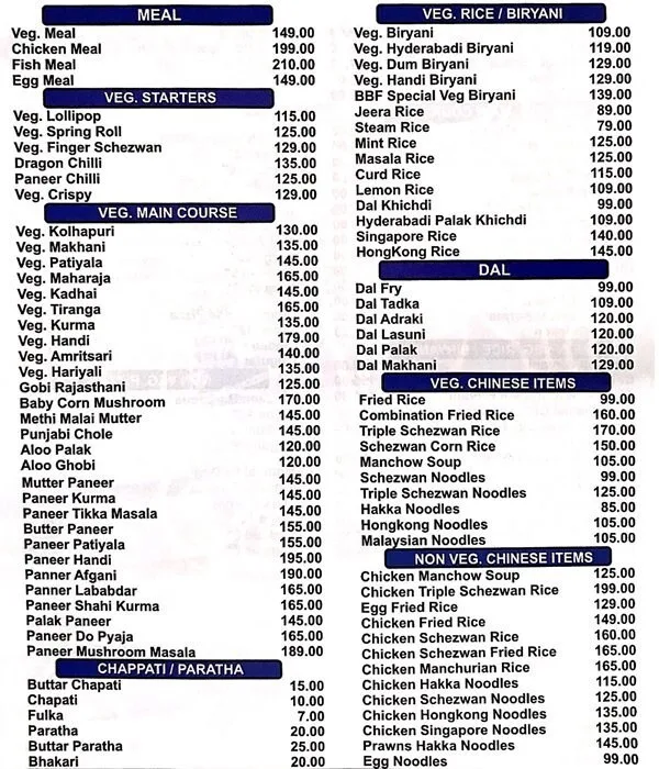 Blue Box Food menu 