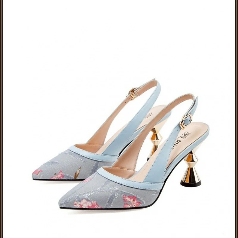 Title 6, Pointed Shallow Mouth Mid-heel Single Shoes, pe...