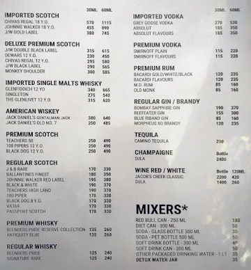 Lancer Cocktail Lounge menu 