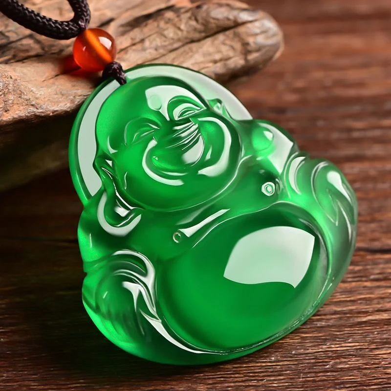 Natuurlijke jade groene Maitreya Boeddha Guanyin hanger ketting voor dames, brengt geluk, bescherming en spirituele sereniteit.