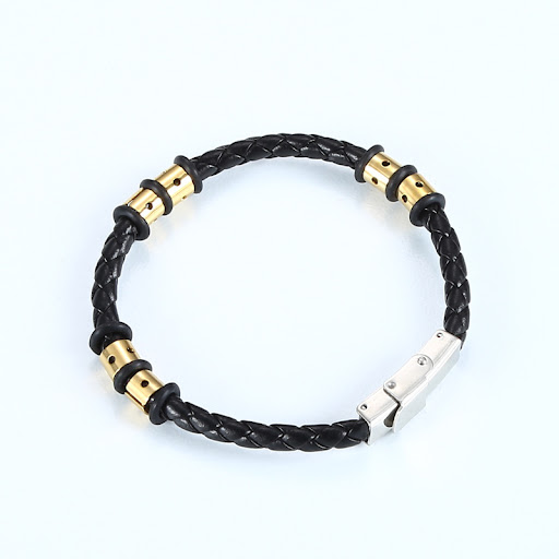 Title 9, Stainless Steel Woven Leather String Couple Bra...
