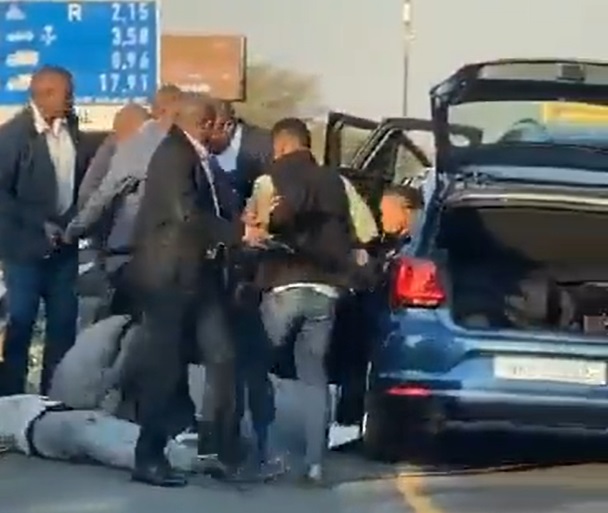 A screenshot of the video of members of the VIP protection unit allegedly assaulting a motorist and passenger on the N1 highway.