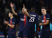Paris St-Germain's Kylian Mbappe acknowledges fans after their Ligue 1 match against Clermont at Parc des Princes in Paris on Saturday. PSG host Barcelona at the same venue in their Champions League quarterfinal first leg encounter on Wednesday night.