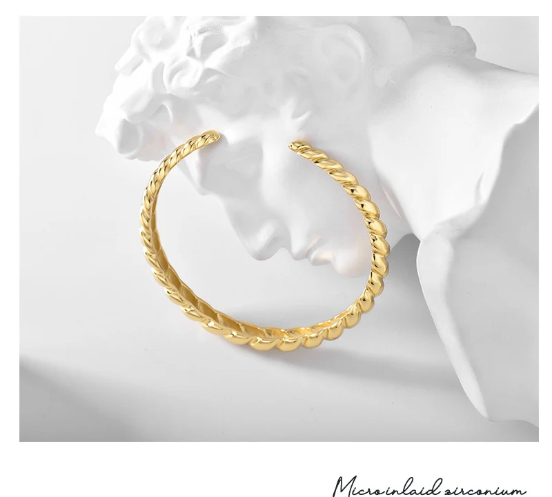 Bracelet or 18K, réglable, ouverture simple, motif croissant et chanvre, laiton, style européen et américain, élégant et sobre.