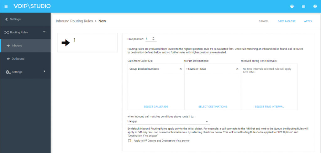 call routing on VoIPstudio