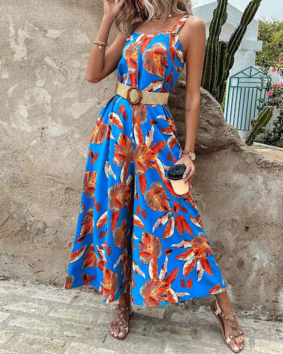 Title 2, Womens Printed Waist Strap Vacation Jumpsuit. ...