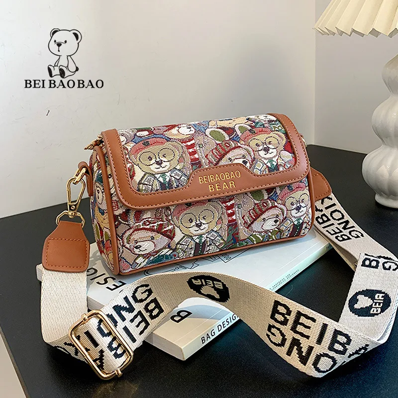 Fashion shoulder crossbody bag featuring a special-interest design, little bear cartoon pattern, a stylish and practical