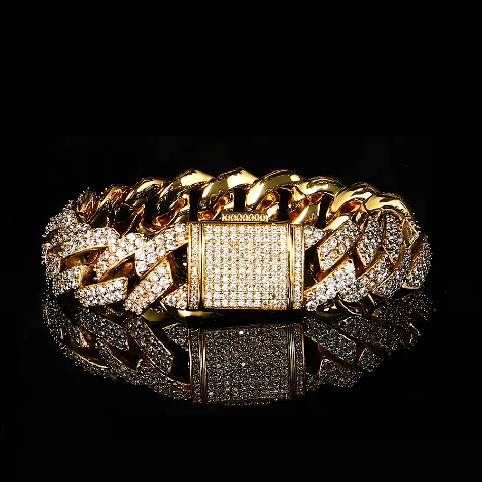 15mm Flip Buckle Dubbele Rij Zirkon Rhombus Cubaanse Armband Unieke stijl en comfortabele pasvorm voor mannen en vrouwen