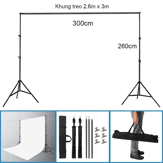 [Hỏa Tốc Khu Vực Hn] Bộ Khung Giá Treo Phông Nền Chụp Ảnh, Studio, Livestream (Tặng Kèm Túi + Kẹp)