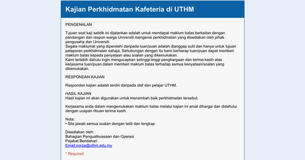 Kajian Perkhidmatan Kafeteria Di Uthm