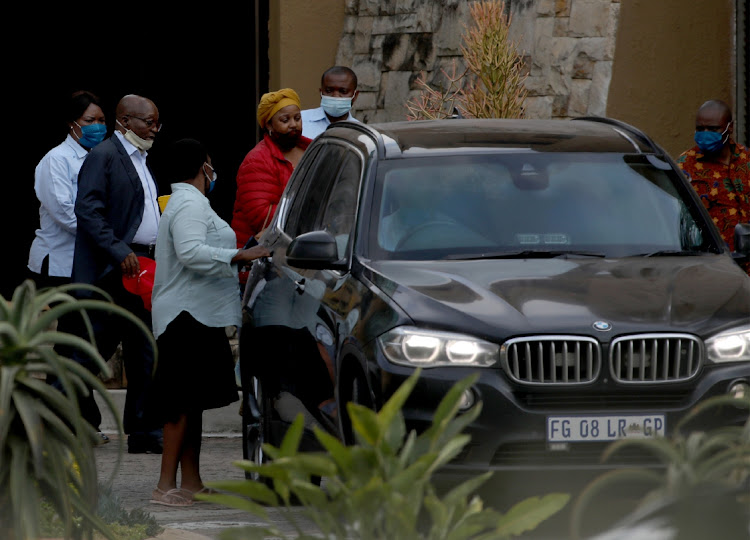 Former president Jacob Zuma leaves after his meeting with Duduzile Myeni and Carl Niehaus at Sibaya Casino in Durban.