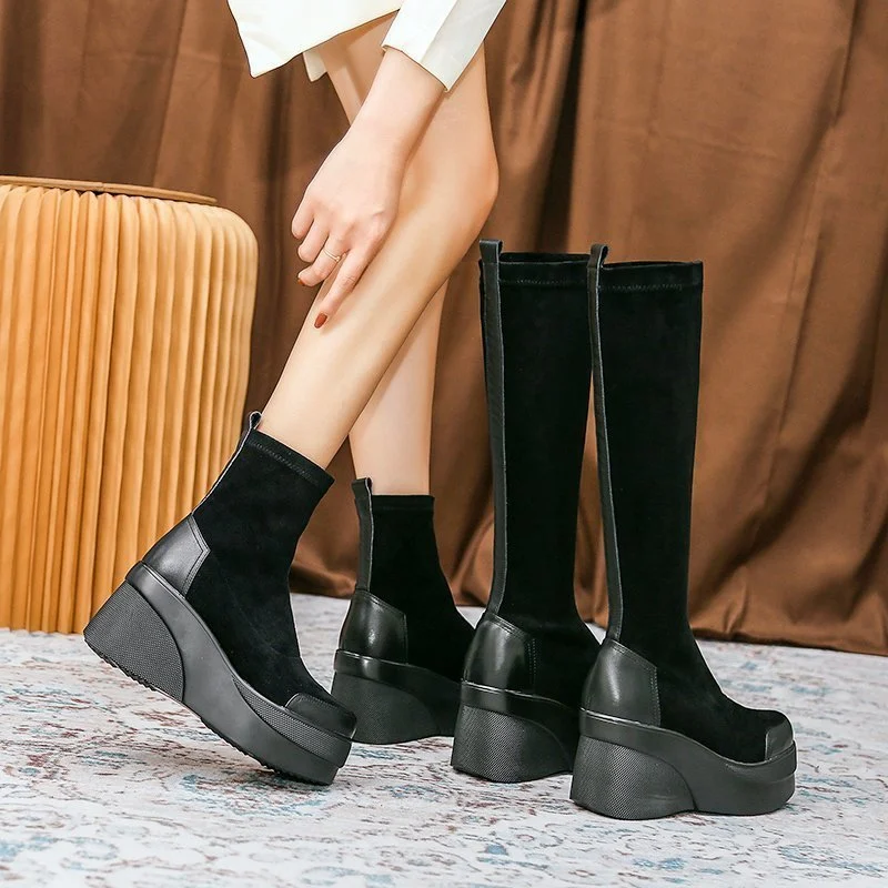 Waterproof and warm high-heeled wedge cotton boots for women. Perfect for cold and wet weather, offering comfort and sty
