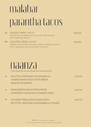 The New Cafe menu 