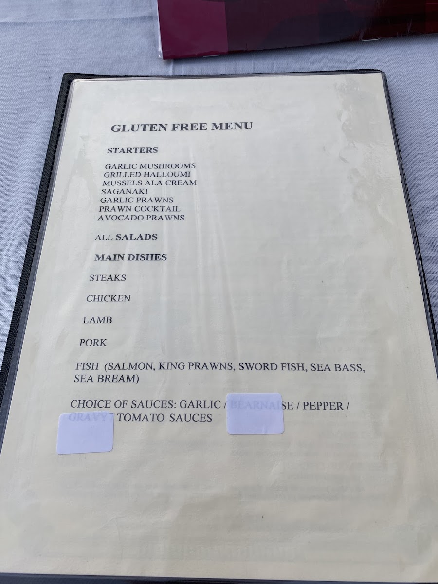 Paladela Steakhouse gluten-free menu