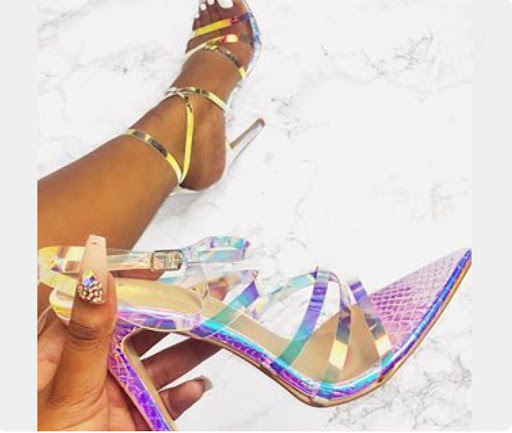 Title 4, Snake print transparent fruit strap high heel s...