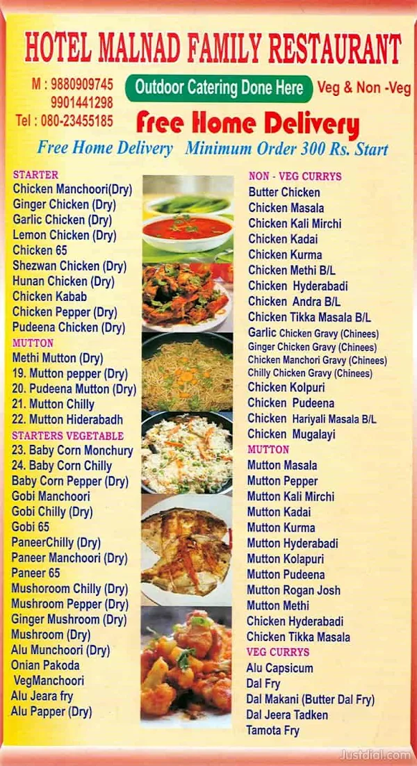 Hotel Malnad Family Restaurant menu 