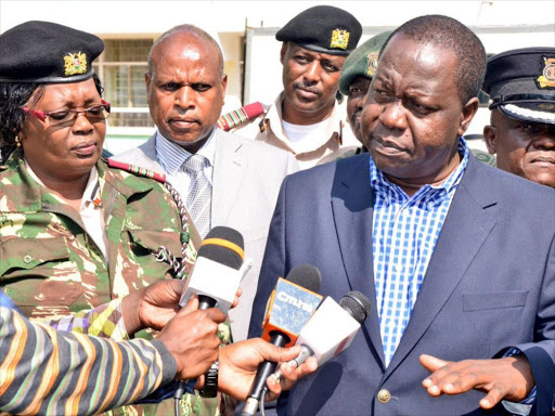 Interior CS Fred Matiang'i addresses the press in Nyeri on Thursday, June 7, 2018. /COURTESY