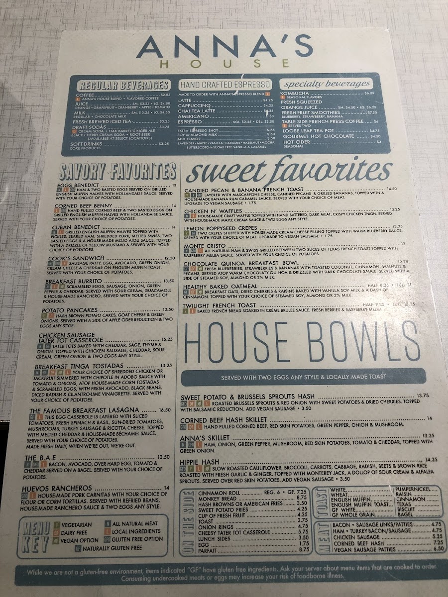 Anna's House gluten-free menu