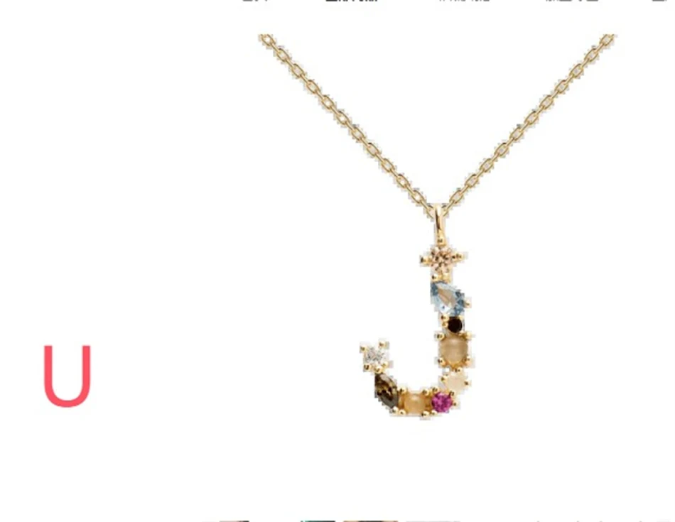 English Letter Necklace Female Colorful Crystals Gem S925 Pure Silver, Stylish and Elegant Jewelry, Perfect Gift Idea