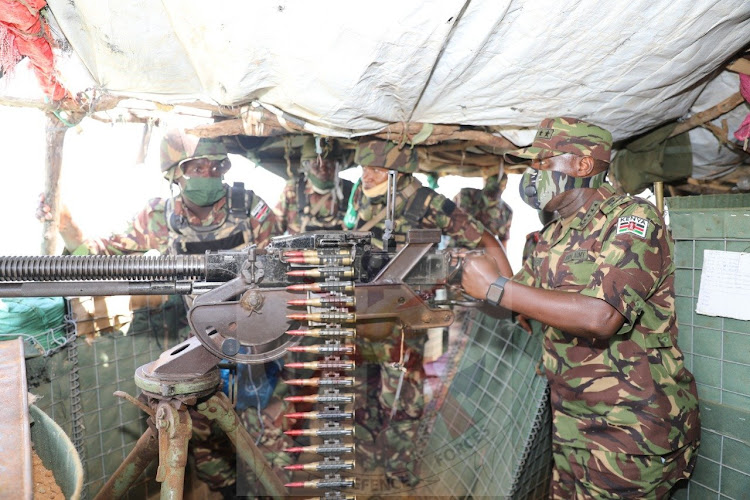 Gen Robert Kibochi, the Chief of the Defence Forces when he visited KDF troops operating in Kuday, Sarira, Sankuri, Baure and Manda ahead of the KDF Day celebrations in Mariakani Garisson on October 13, 2020.