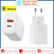 Củ Sạc Nhanh Pd 20W Baseus - Cổng Usb + Type C - Tích Hợp Pd/Qc 3.0 - Bảo Vệ Thông Minh - Sạc Nhanh - Hàng Chính Hãng