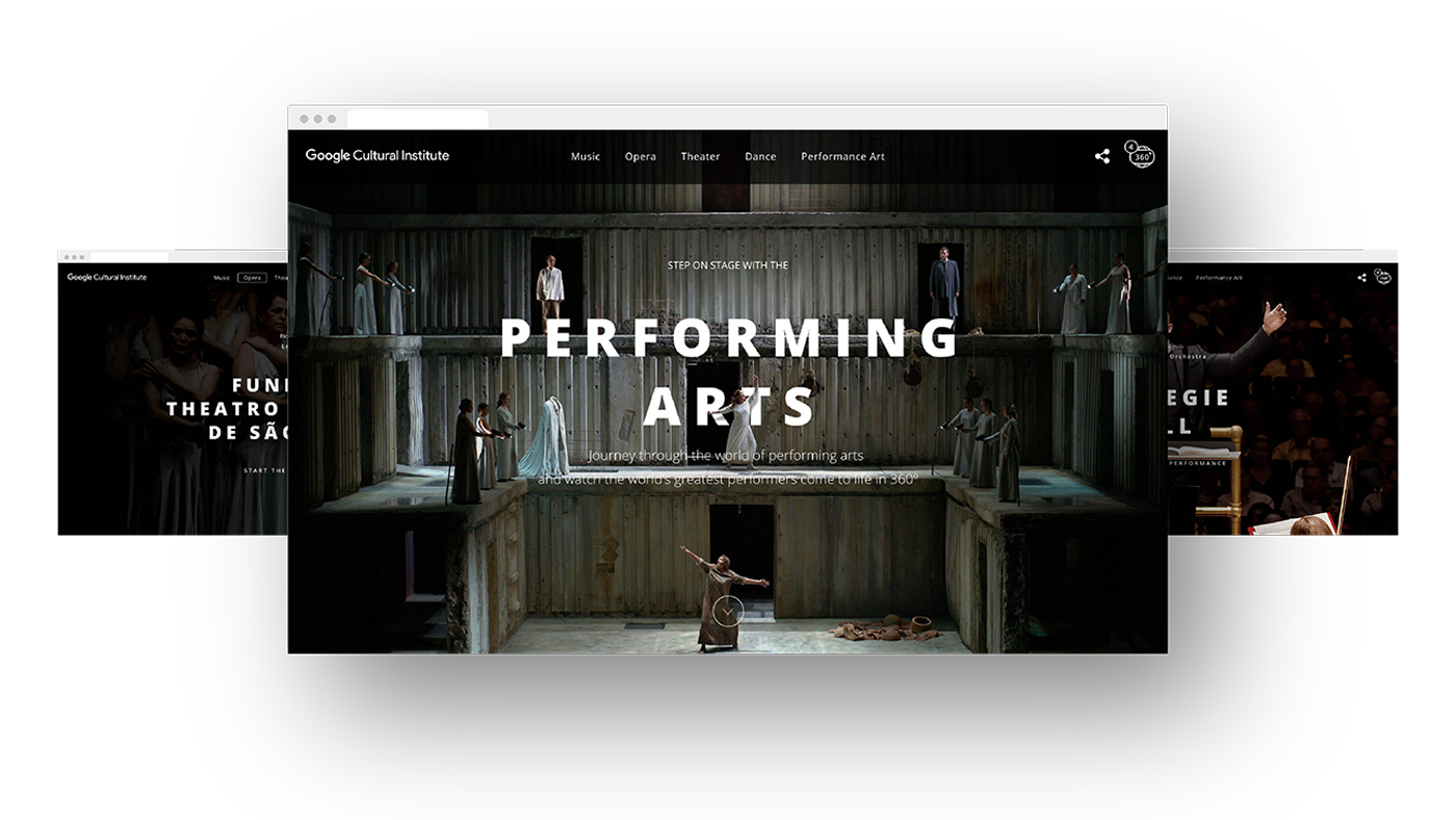 Website landing page showing a theatre performance