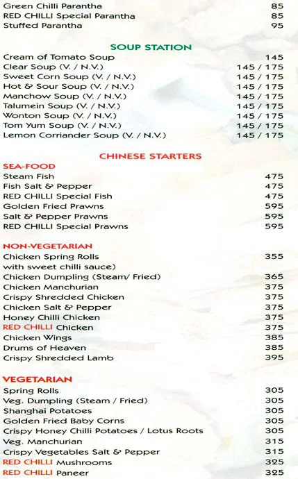 Red Chilli menu 