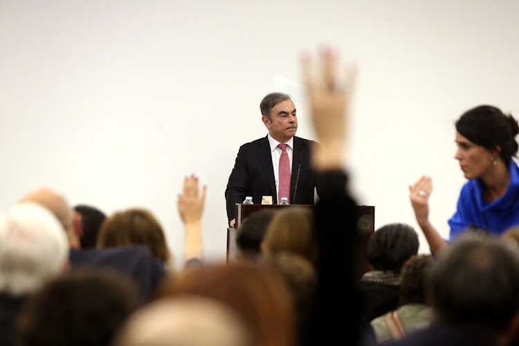 Carlos Ghosn takes questions from the media at the Lebanese Press Syndicate in Beirut, Lebanon, in this photo taken on January 8 2020. Picture: BLOOMBERG/HASAN SHAABAN