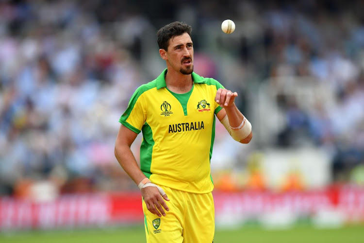 Mitchell Starc of Australia prepares to bowl during the Group Stage match of the ICC Cricket World Cup 2019 between England and Australia at Lords on June 25, 2019 in London, England.