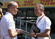 Former McLaren F1 COO Simon Roberts (left) talking with Jonathan Neale at Silverstone in July 2018. Roberts was on Monday confirmed as the new managing director of Williams.