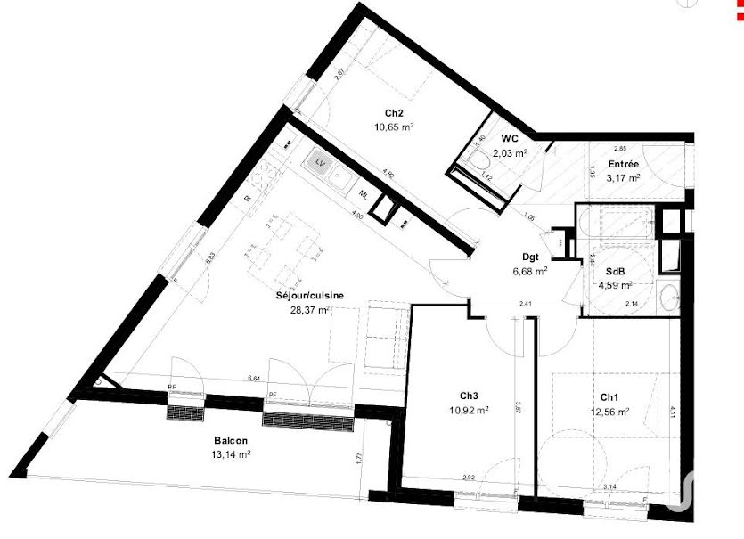 Vente appartement 4 pièces 78 m² à Rouen (76000), 288 000 €