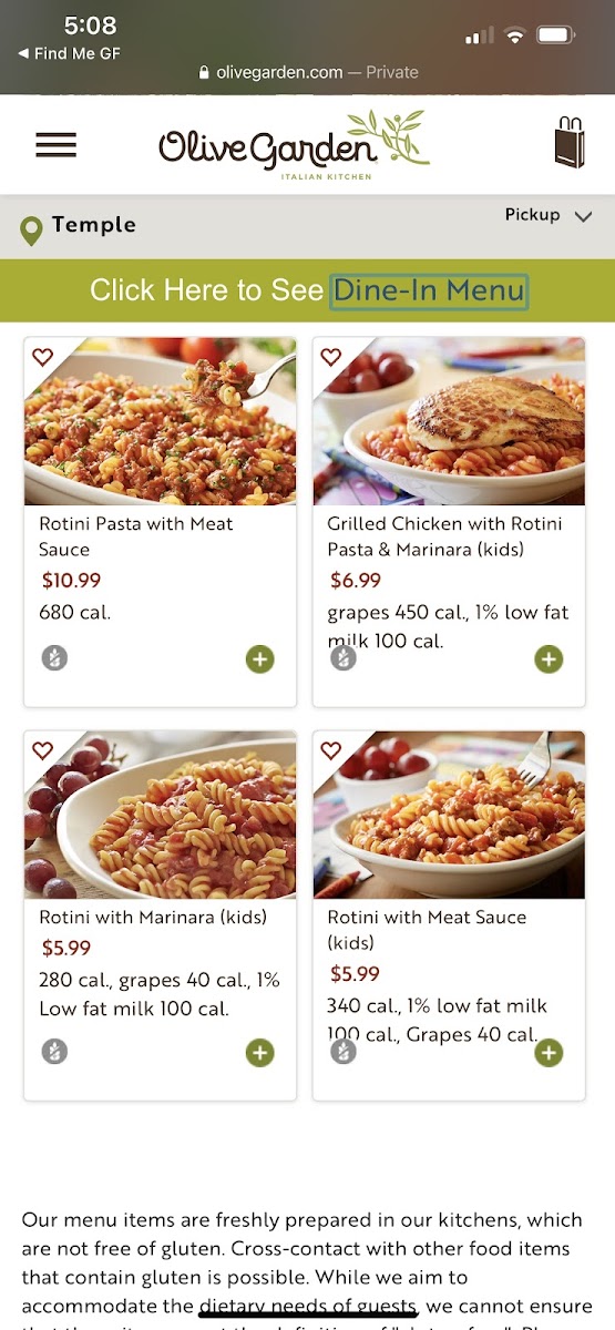 Olive Garden gluten-free menu