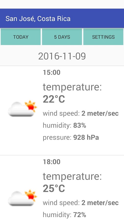 San José, Costa Rica Weather Screen 3