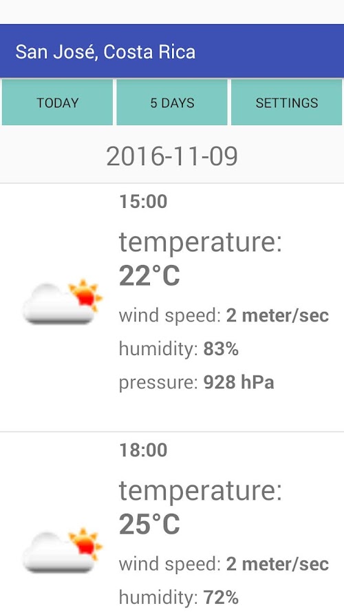 Android application San José, Costa Rica Weather screenshort
