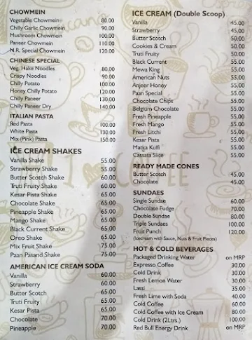 NR Ice Cream Parlour & Restaurant menu 