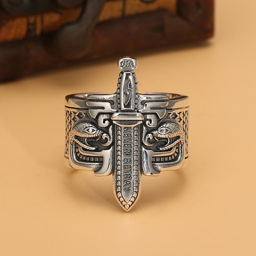 Title 7, Unique Punk Style Sword Ring for Men, Vintage T...