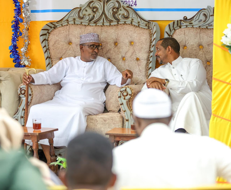 Defence Cabinet Secretary Aden Duale with Garissa Township MP Dekow Mohamed at the function on February 26, 2024