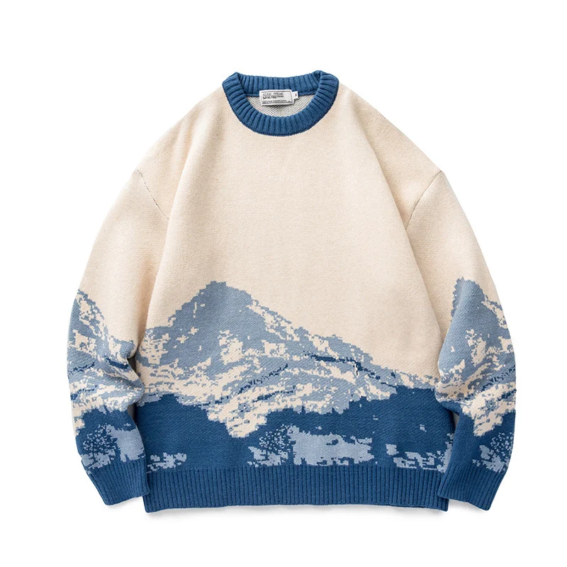 Herren Pullover mit Schneebirge-Gradient, stilvoll und warm, ideal für kalte Tage, bietet Komfort und einen modernen Look.