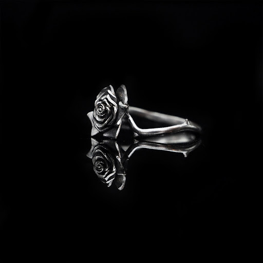 Title 4, 925 Thai Silver Black Rose Couple Rings, a beau...