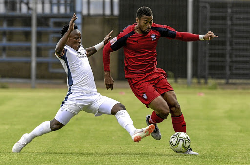 Jomo Cosmos attacking midfielder Matsilele Jr. Sono, right. / Gallo Images /Sydney Seshibedi