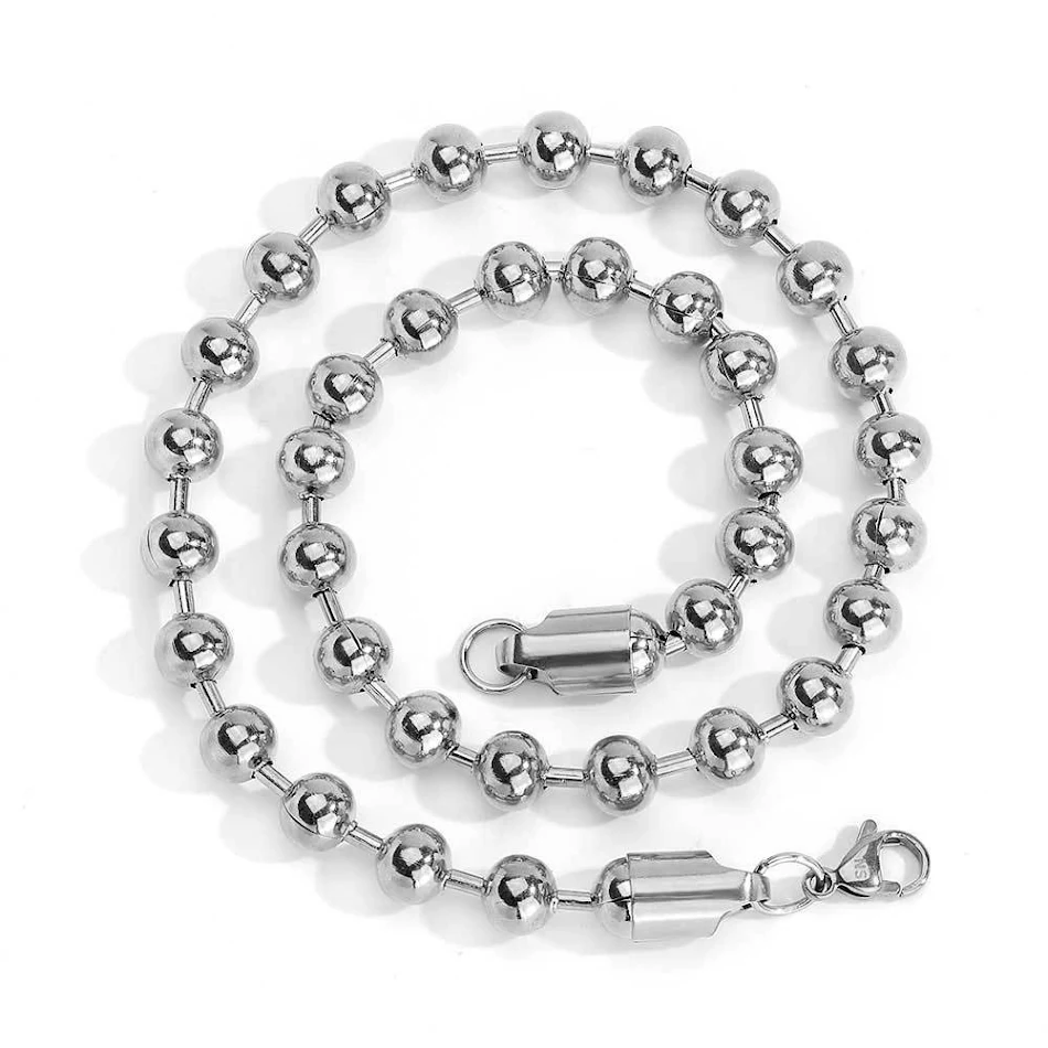 Collar para hombre con cadena de bolas de acero inoxidable, hebilla de langosta de 8 mm, diseño elegante y duradero.