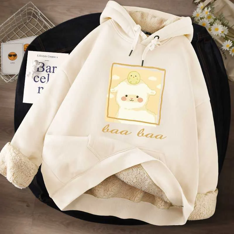 Pull à capuche en peluche et cachemire d'agneau épais pour femme