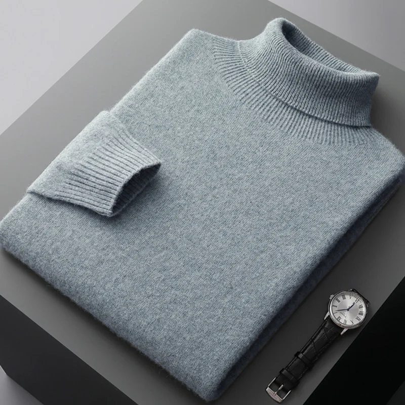 Suéter masculino de gola alta folgado de outono e inverno, malha macia e confortável, perfeito para um visual casual e elegante.