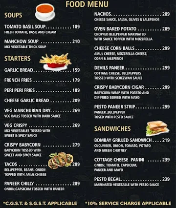 The Maverick menu 