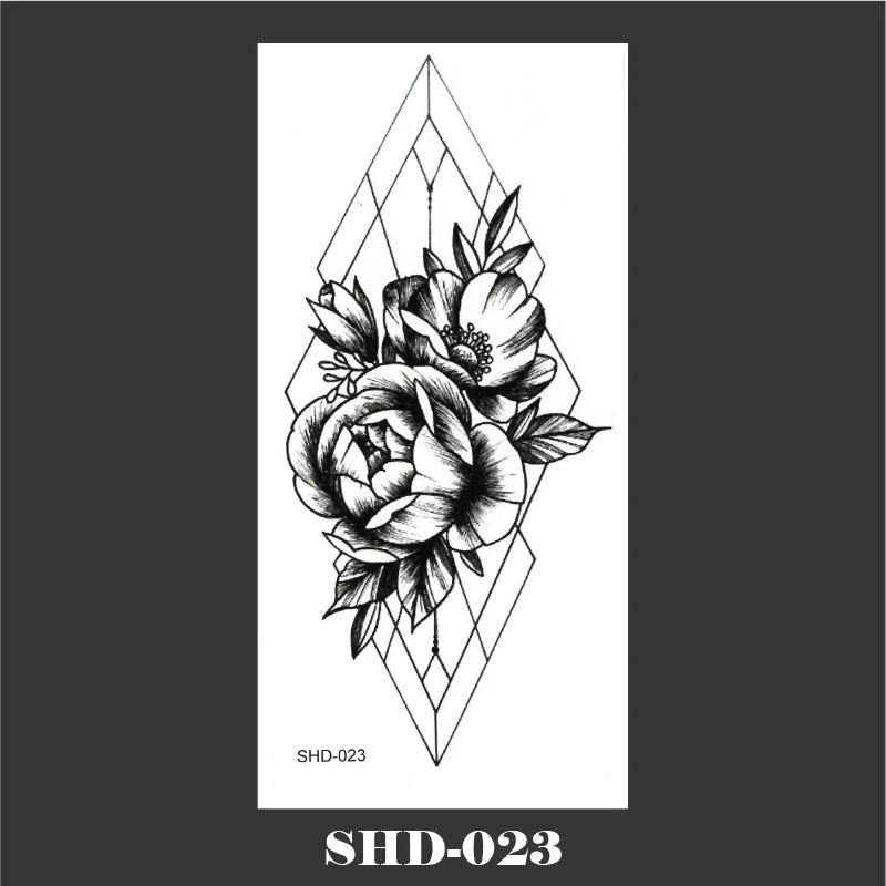 Tatouage éphémère imperméable de fleur, motif croquis noir et blanc. Application facile, look original pour un style unique.