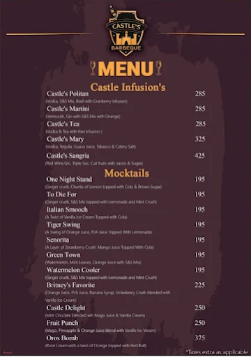 Castle's Barbeque menu 