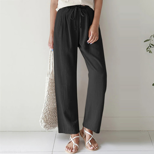 Title 4, Womens solid color cotton and linen trousers w...